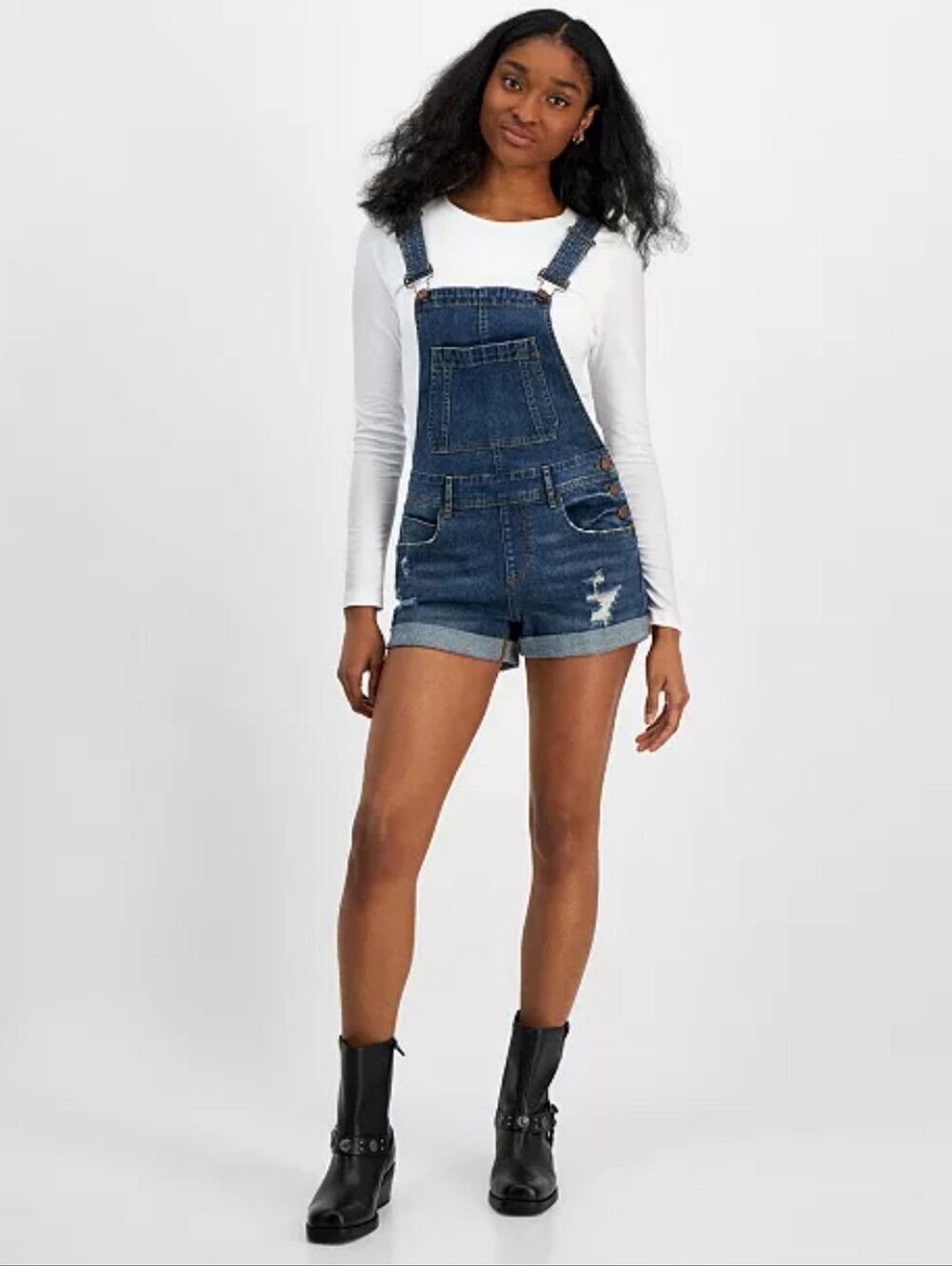 Dollhouse Women's Dark Blue Denim Short Overalls Sz 3 Preowned